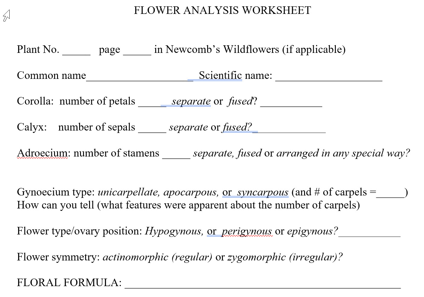 FLOWER ANALYSIS LATE SUMMER Ohio Plants